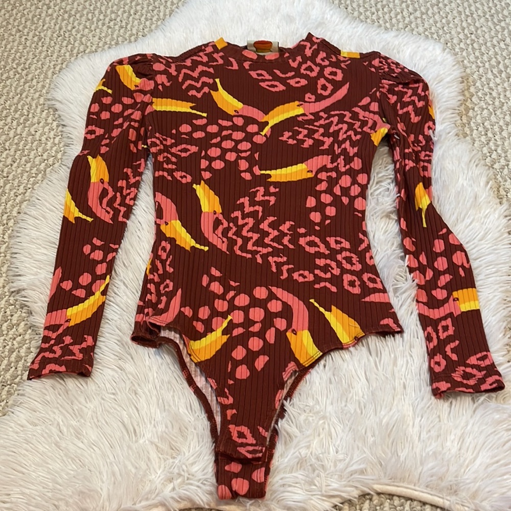 Farm Rio Toucanissimo Long Sleeve Stretch Cotton Body Suit - Picture 3 of 9